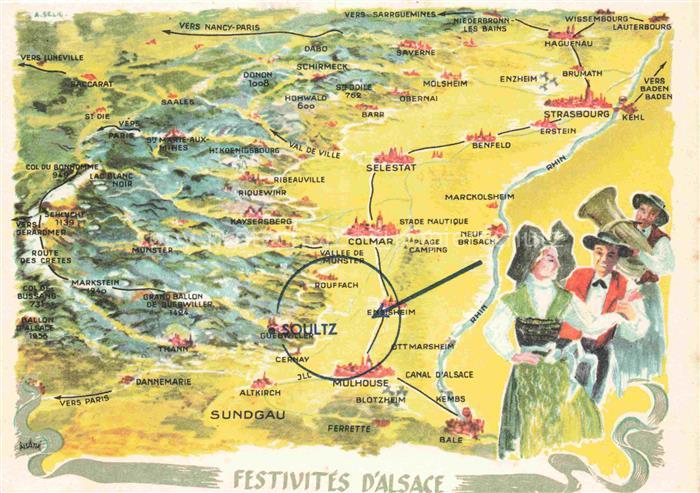 Soultz Elsass Sulz Guebwiller 68 Haut-Rhin Landkarte Vogesen Trachten Hôtel Rest