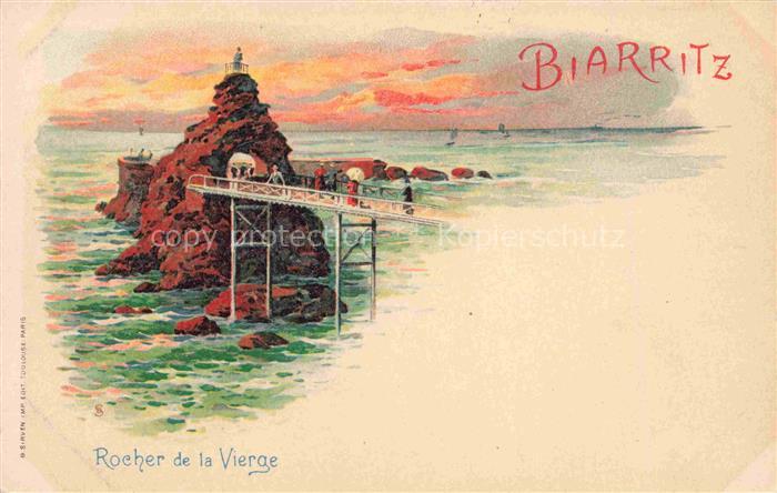 BIARRITZ 64 Pyrenees Atlantiques Rocher de la Vierge Pont Kuenstlerkarte