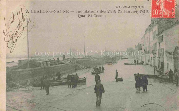 CHALON-SUR-SAONE 71 Saone-et-Loire Inondations Janvier 1910 Quai St. Cosme