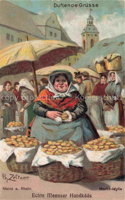 MAINZ  Rhein Echter Meenzer Handkaeaes Markidylle Zeltner Kuenstlerkarte