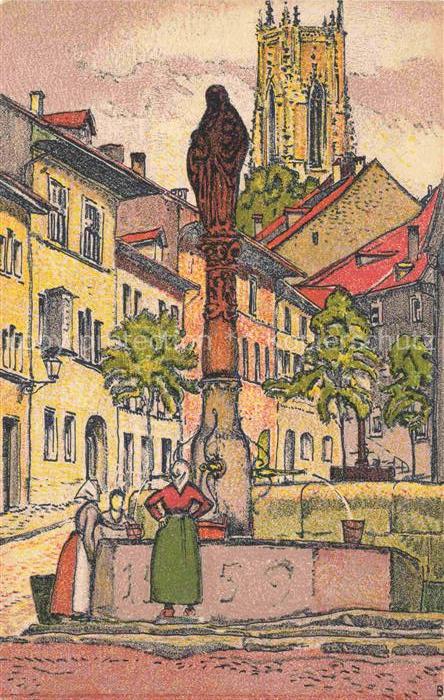 FRIBOURG  FR Fontaine St. Anne et Place Petit St. Jean Kuenstlerkarte
