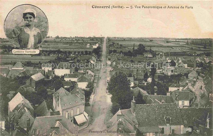 Connerre MAMERS 72 Sarthe Vue panoramique et Avenue de Paris Costume Sarthois