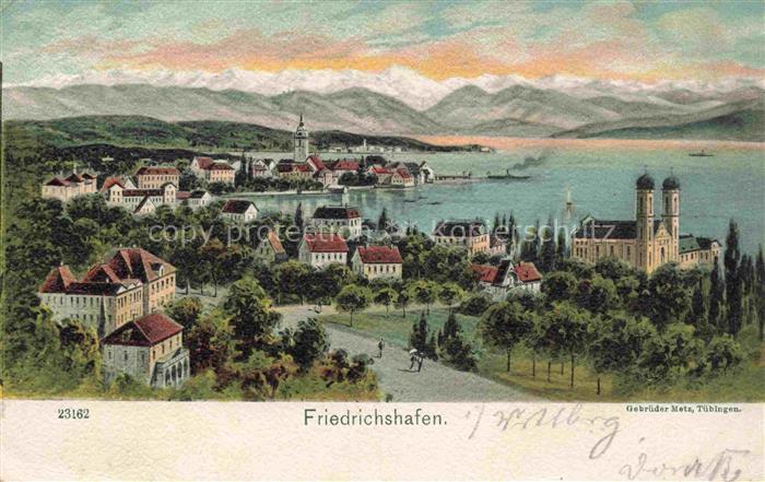 FRIEDRICHSHAFEN Bodensee Panorama Blick ueber den Bodensee zu den Alpen Kuenstle