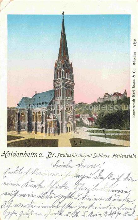 HEIDENHEIM Brenz BW Pauluskirche mit Schloss Hellenstein Kuenstlerkarte