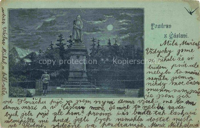 Caslavi Caslav Tschaslau CZ Denkmal im Mondschein Kuenstlerkarte