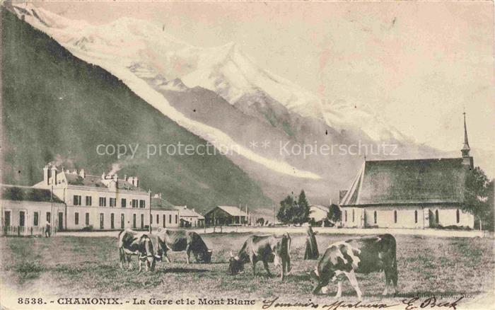 CHAMONIX BONNEVILLE 74 Haute-Savoie La gare l'église et le Mont Blanc