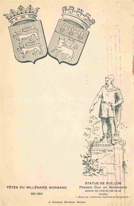 ROUEN 76 Seine-Maritime Fêtes du Millénaire Normand Statue de Rollon Dessin Kuen