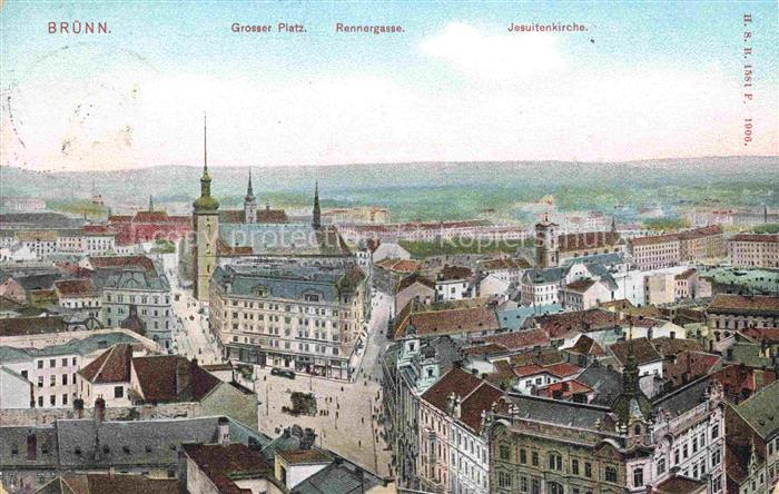 Bruenn  BRNO CZ Stadtpanorama Grosser Platz Rennergasse Jesuitenkirche