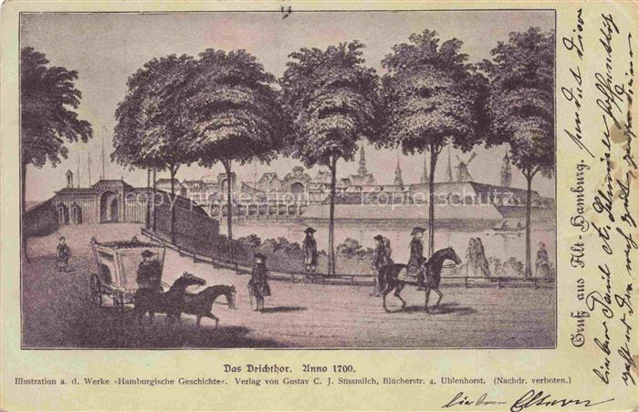 HAMBURG  CITY Das Deichthor anno 1700 Illustration Kuenstlerkarte Deutsche Reich