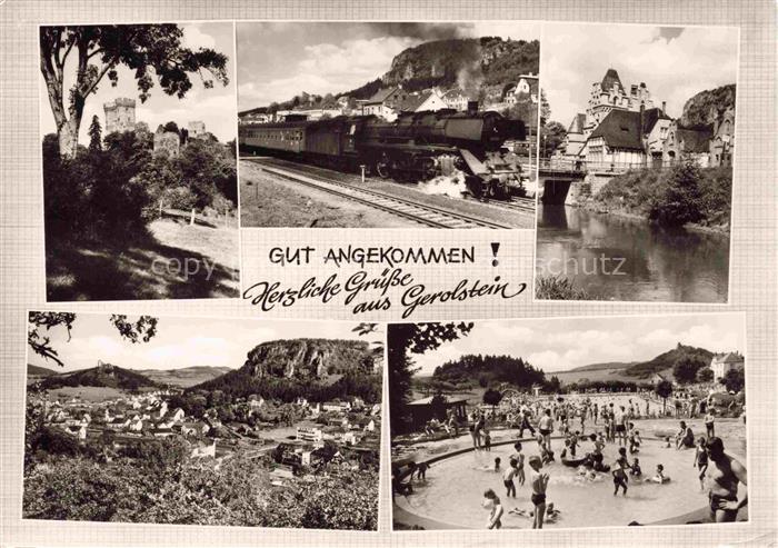 Gerolstein Rheinland-Pfalz Teilansichten Burgruine Freibad Dampflokomotive