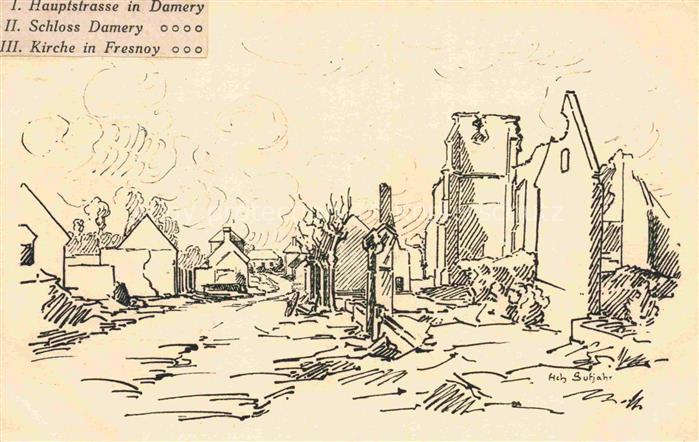 Damery Montdidier 80 Somme Hauptstrasse Schloss Kirche in Fresnoy in Truemmern K