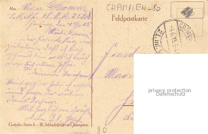 Champien Montdidier 80 Somme Gutjahr-Serie A III. Schlachtfeld vor Champien Kuen – Bild 2