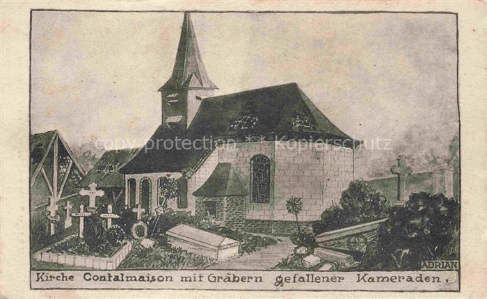 Contalmaison PERONNE 80 Somme Kirche mit Graebern gefallener Kameraden Adrian Ku