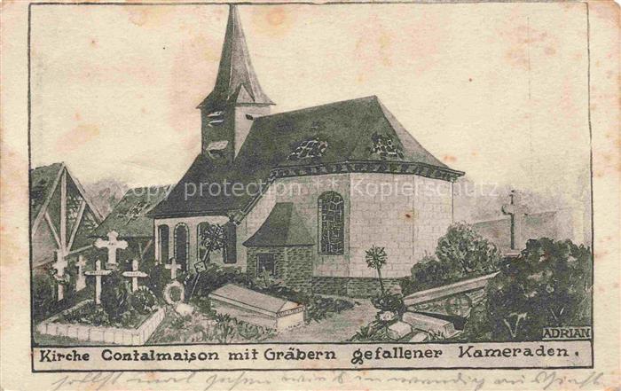 Contalmaison PERONNE 80 Somme Kirche mit Graebern gefallener Kameraden Adrian Ku