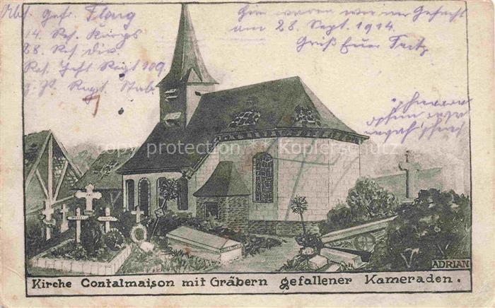 Contalmaison PERONNE 80 Somme Kirche mit Graebern gefallener Kameraden Adrian Ku