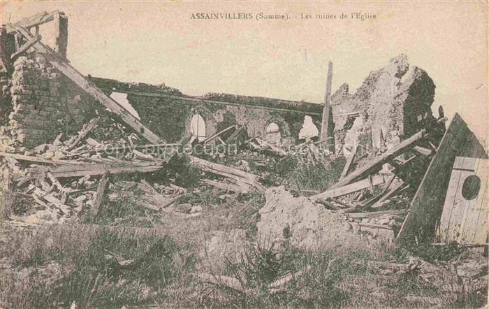 Assainvillers Montdidier 80 Somme Les ruines de l'église Grande Guerre Truemmer