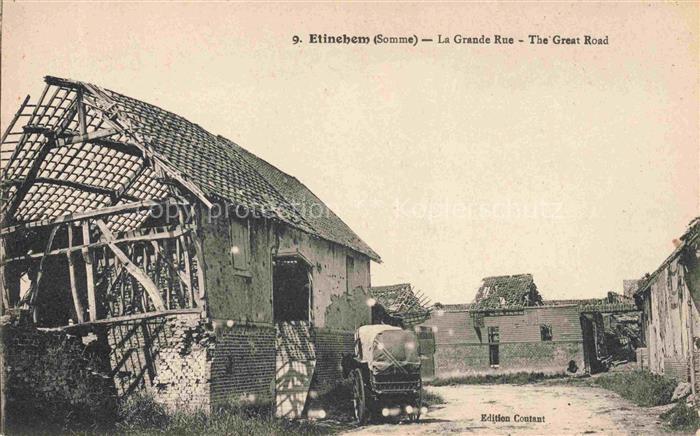 Etinehem PERONNE 80 Somme Grande Rue détruite Ruines Grande Guerre Truemmer 1. W