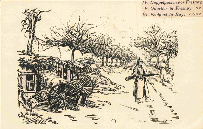 Fresnoy-au-Val AMIENS 80 Somme Doppelposten for Fresnoy Kuenstlerkarte Gutjahr-S