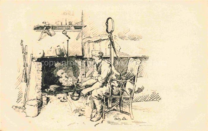 Fresnoy-au-Val AMIENS 80 Somme Am Kamin Gutjahr-Serie B Nr. V Kuenstlerkarte