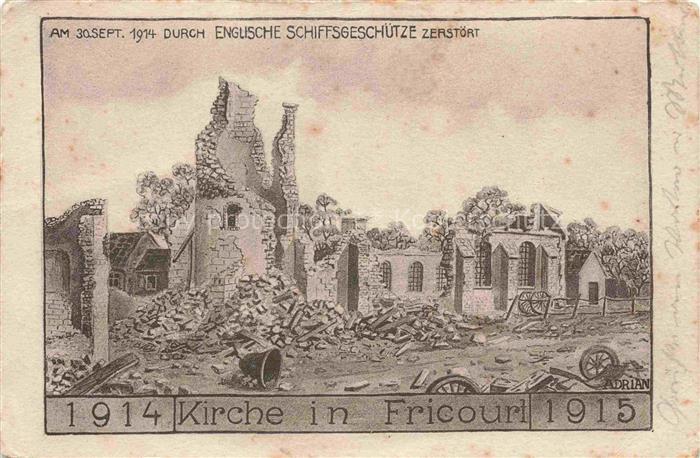Fricourt Peronne 80 Somme Kirche durch englische Schiffsgeschuetze zerstoert Rui