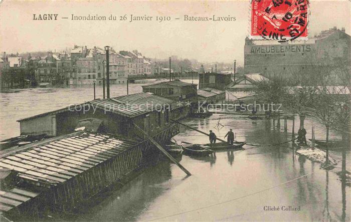 Lagny -sur-Marne TORCY 77 Seine-et-Marne Inondation du 26 Janvier 1910 Bateaux-L