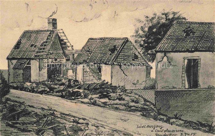 Contalmaison PERONNE 80 Somme Teilansicht zerstoerte Haeuse Heidecker Kuenstlerk