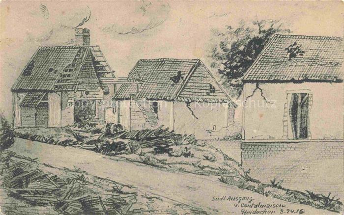 Contalmaison PERONNE 80 Somme Teilansicht zerstoerte Haeuse Heidecker Kuenstlerk