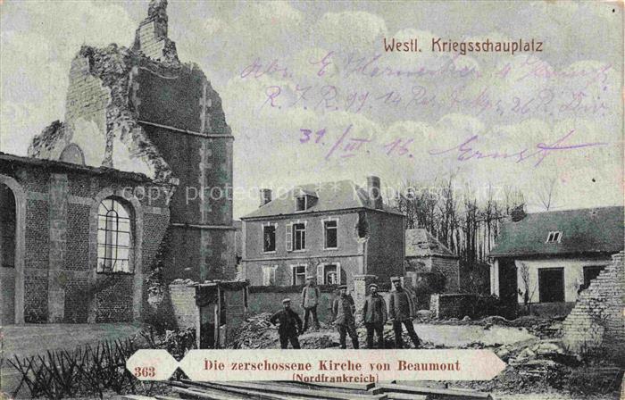 Beaumont-Hamel PERONNE 80 Somme Westlicher Kriegsschauplatz zerschossene Kirche