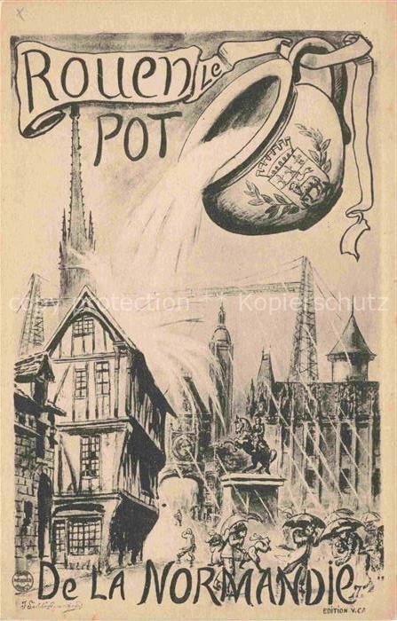 ROUEN 76 Seine-Maritime Le Pot de la Normandie Dessin Kuenstlerkarte