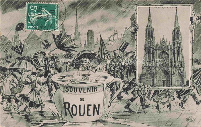 ROUEN 76 Seine-Maritime Souvenir de la ville Eglise Dessin Kuenstlerkarte