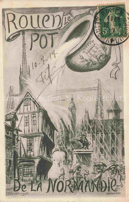 ROUEN 76 Seine-Maritime Le Pot de la Normandie Dessin Kuenstlerkarte