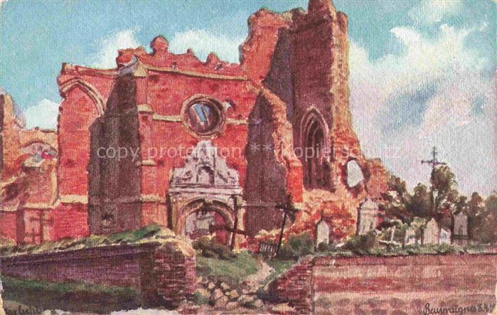 Beuvraignes Montdidier 80 Somme Ruinen der Kirche Truemmer 1. Weltkrieg Kuenstle