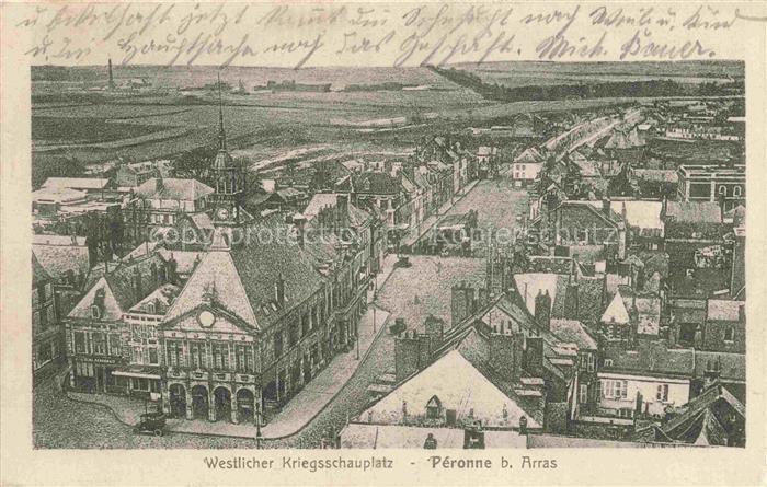 PERONNE  80 Somme Blick ueber die Stadt Westlicher Kriegsschauplatz