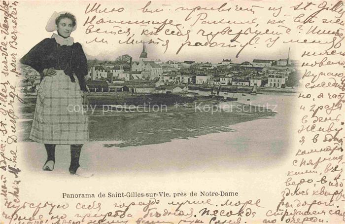 Saint-Gilles-sur-Vie Vendee Panorama près de Notre-Dame Jeune femme Costumes