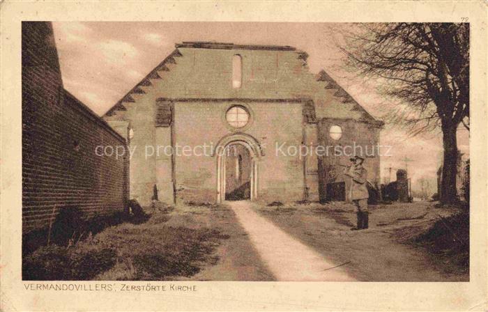 Vermandovillers PERONNE 80 Somme Eglise détruite Zerstoerte Kirche Serie Der Kri