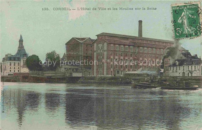 CORBEIL -Essonnes 91 Essone Hôtel de Ville et les moulins sur la Seine