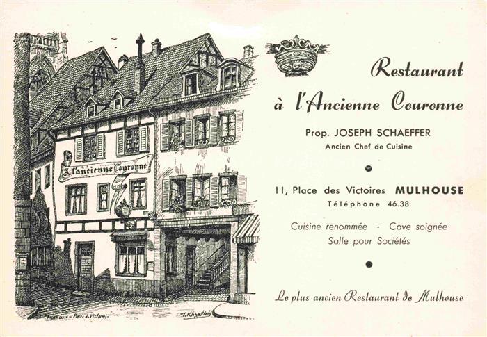 MULHOUSE Muehlhausen 68 Haut-Rhin Restaurant à l'Ancienne Couronne Place de Vict