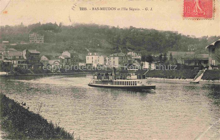 Bas-MEUDON 92 Hauts-de-Seine Vue partielle et l'Ile Séguis Bateau