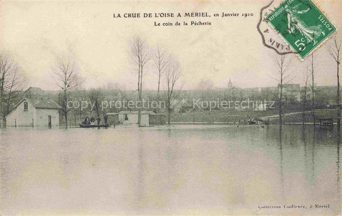 Meriel Pontoise 95 Val-d Oise La crue de l'Oise en Janvier 1910 Coin de la Pêche