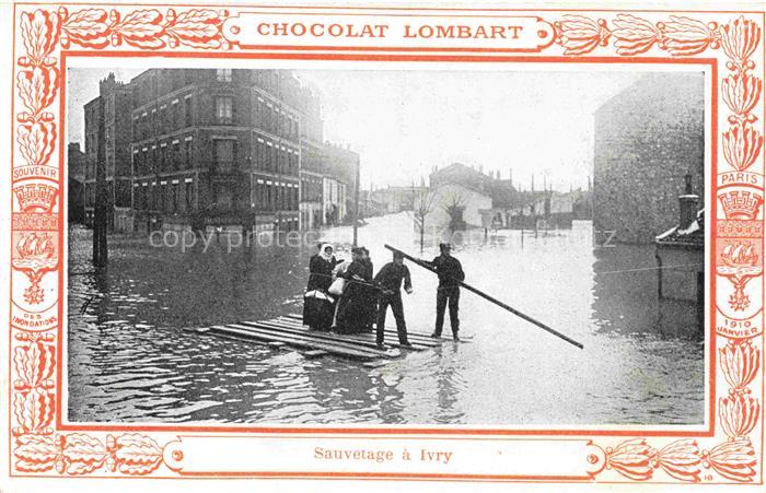 Ivry  CRETEIL 94 Val-de-Marne Sauvetage Inondation Werbung Chocolat Lombart Pari