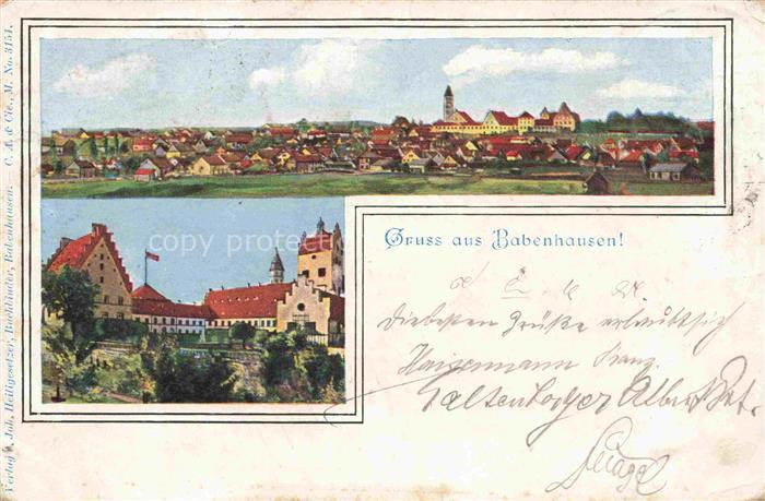 Babenhausen Schwaben Unterallgaeu Bayern Panorama mit Fuggerschloss und Kirche S