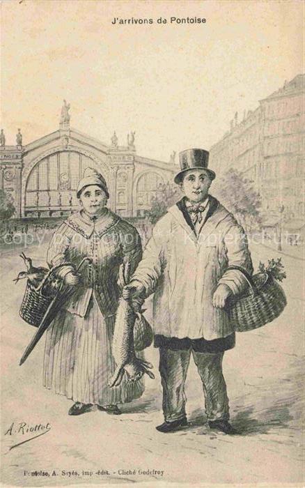 PONTOISE 95 Val-d Oise J'arrivons de Pontoise Dessin A. Riotott Kuenstlerkarte