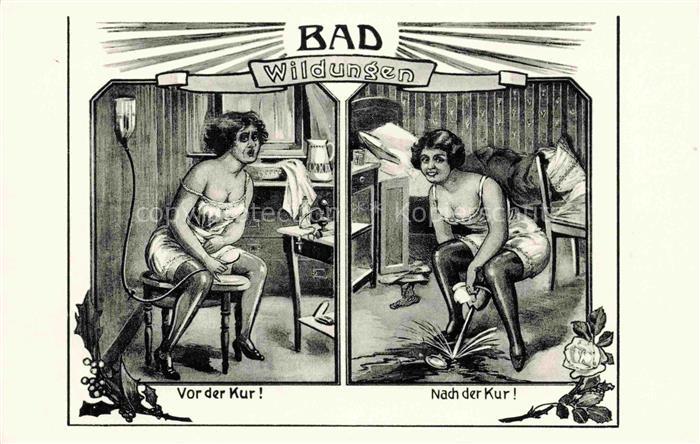 BAD WILDUNGEN vor der Kur nach der Kur Karikaturen Kuenstlerkarte