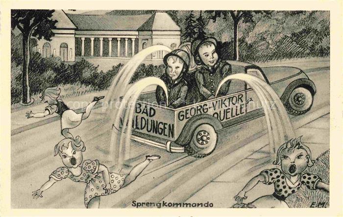 BAD WILDUNGEN Sprengkommando Georg-Viktor-Quelle Karikaturen Kuenstlerkarte