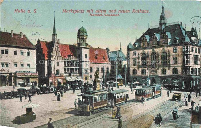 HALLE  SAALE Marktplatz Rathaeuser Haendeldenkmal Feldpost
