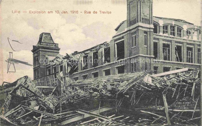LILLE 59 Nord Explosion am 10. Januar 1916 Rue de Trevise Feldpost Pruefstempel