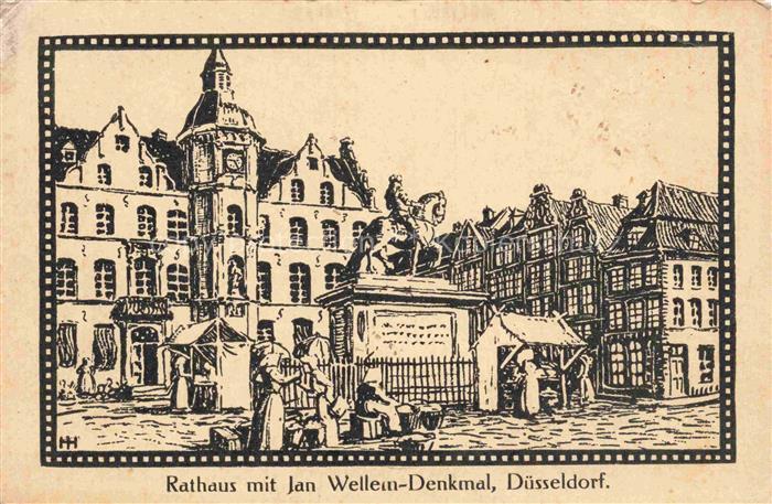 DuessELDORF  CITY Rathaus mit Jan Wellem-Denkmal Kuenstlerkarte Feldpost
