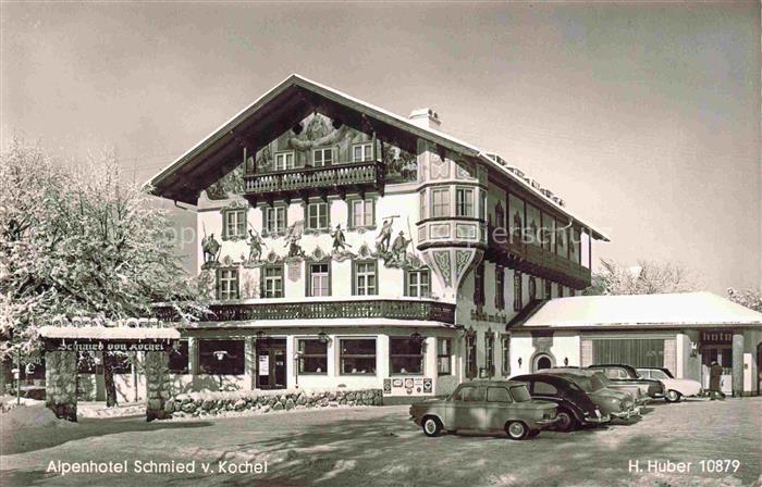 Kochel See Bayern Alpenhotel Schmied Fassadenmalerei Huber Karte Nr. 10879