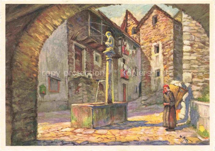 Arcegno Locarno TI La Fontana del Villaggio Kuenstlerkarte