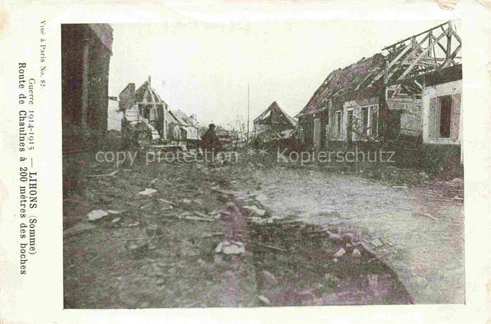 Lihons-en-Santerre PERONNE 80 Somme Route de Chaulnes Ruines Grande Guerre 1914-